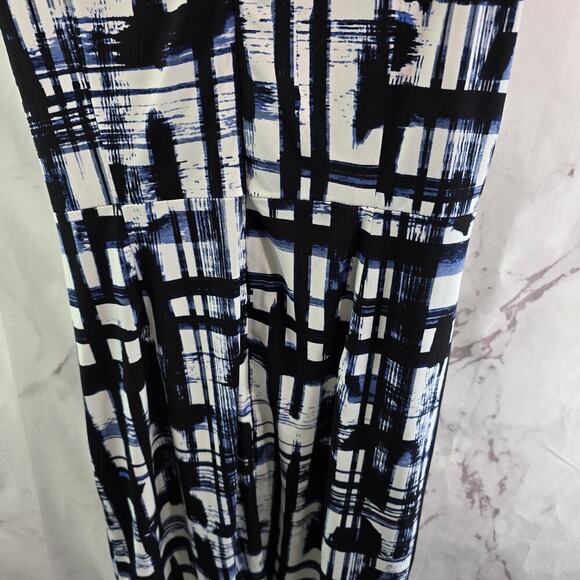 Eliza J Dress Womens 8 Medium Black White Blue Ruched Stretch Tank Lines - Picture 6 of 10
